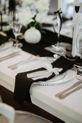 open day black and white serviette detail